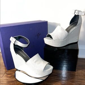 Stuart Weitzman Glittering Silver Wedges